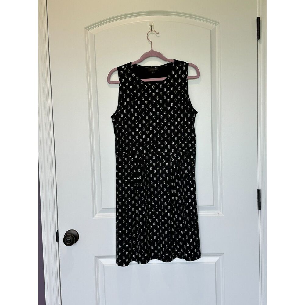 J. Jill Wearever Sleeveless Dress Black with White Print Size Small Petite